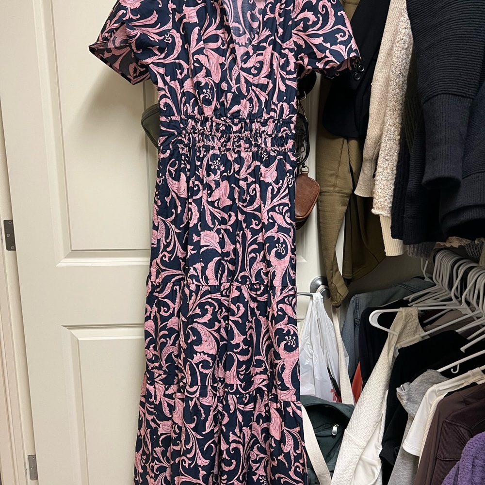 Elegant Pink and Navy Dress